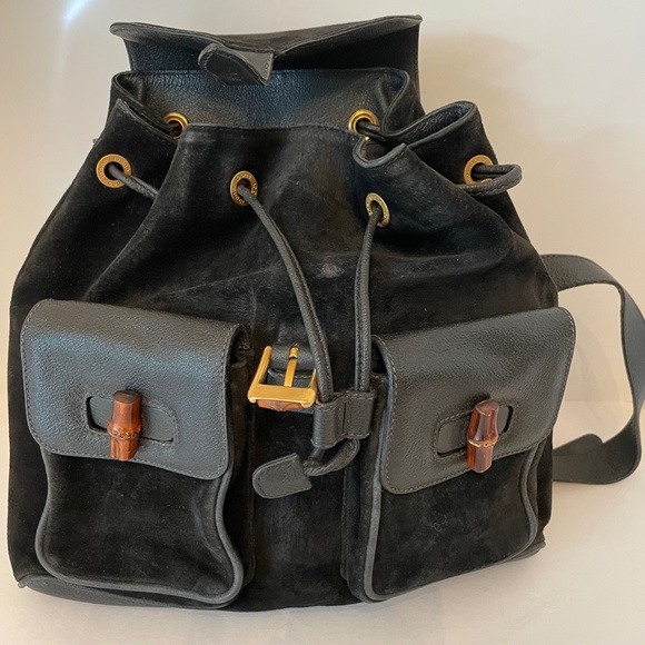 Gucci Black Leather Suede Bamboo Backpack Bag main image 4